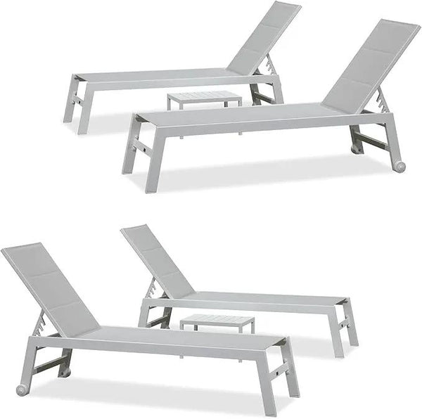PURPLE LEAF Outdoor Chaise Lounge Set Oversize Adjustable Sunbathing Recliner Extra Wide Lounge Chairs with Side Table for Poolside Beach Outside Patio Aluminum Chaise Lounger Cream 2 Sets