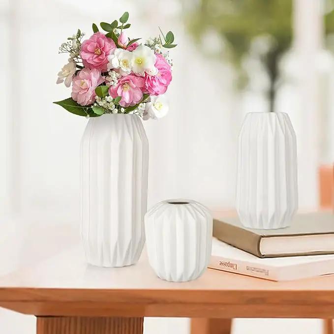 Ceramic Vase Set of 3, White Vase for Modern Home Decor, Decorative Vases for Bouquet Pampas Grass Dried Flowers, Living Room, Bedroom, Bathroom, Shelf Centerpiece Table Decorations by GreenHaven Gardens