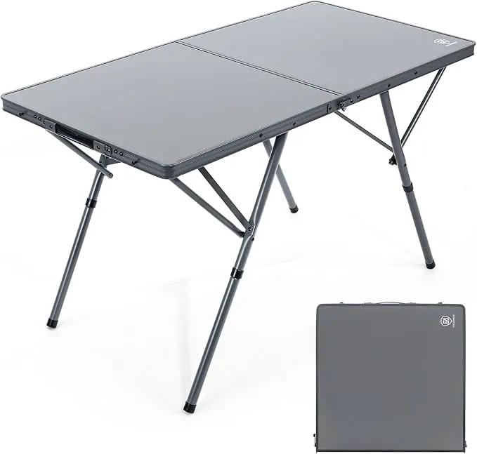 EVER ADVANCED Large Camping Table for 4-6 Person, Portable Folding Aluminum Table with Carrying Handle, Suitable for BBQ, Picnic, Camping and Indoor Use, Support up to 130LBS, Gray by GreenHaven Gardens