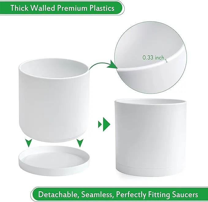 D'vine Dev 2 Pack 12 Inch Modern Plastic Plant Pots, Small Garden Planters for Plant with Drainage Holes and Saucers, White Color, 74-Z-P-1 by GreenHaven Gardens
