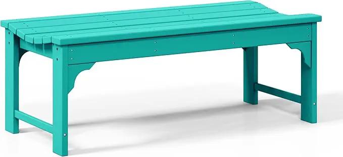 WestinTrends Malibu Outdoor Bench, All Weather Resistant Poly Lumber Backless Patio Garden Bench, Adirondack Curved Bench Seat for Comfort, Turquoise by GreenHaven Gardens