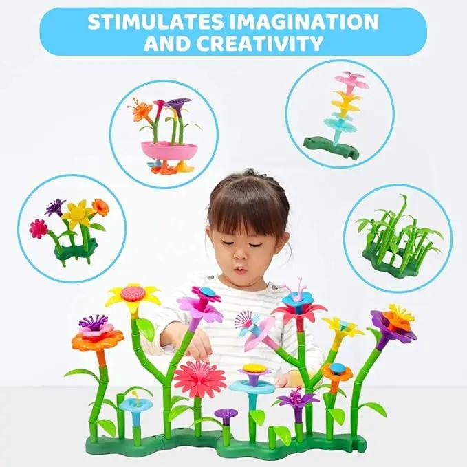 BEMITON Flower Building Toy Set for Girls, Best Birthday Gifts for 3 4 5 6 7 Year Old Kids, Arts and Crafts Kit for Toddlers, STEM Activities and Gardening Pretend Playset, 148 pcs by GreenHaven Gardens