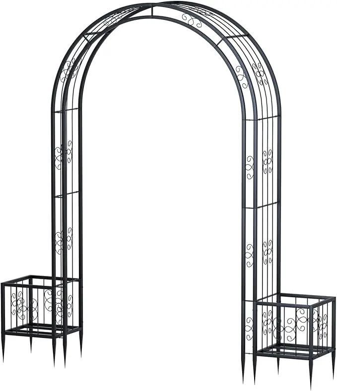 88in Steel Garden Arch Arbor Trellis with Planter Boxes for Climbing Plants Outdoor, Yard, Wide Sturdy Durable Garden Arch for Lawn,Outdoor Wedding Arch(Black) by GreenHaven Gardens