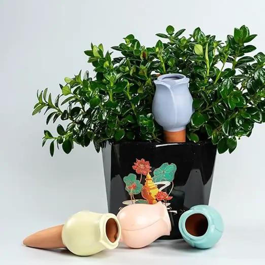 4 Pack Plant Watering Devices, Tulip Flower Shape Terracotta Watering Spikes, Vacation Self Watering Planter Insert, Terra Cotta Watering Spike for Indoor Outdoor Plants by GreenHaven Gardens