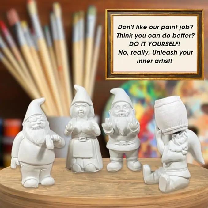 Gnometastic Gnude Gnomes - Unpainted Double Bird Garden Gnome Statue, 8.5in / DIY Paint Your Own Gnome - Funny Garden Gnomes to Paint for Adults, Outdoor or Indoor by GreenHaven Gardens
