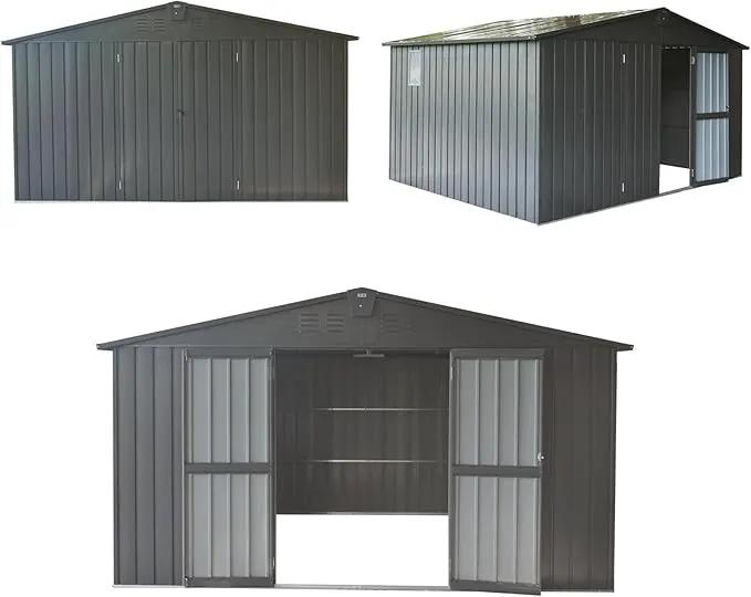 Domi Outdoor Storage Shed 11' x 9', Metal Steel Utility Tool Shed Storage House with Double Lockable Doors & Air Vents for Backyard Patio Garden Lawn Dark Grey by GreenHaven Gardens