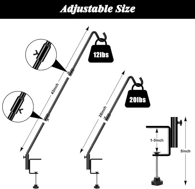 FEED GARDEN [Upgrade Version 2 Pack Bird Feeder Hanger Adjustable 43 Inch Deck Hooks for Railing 360 Degree Swivel Heavy Duty Hanging Hooks for Bird Feeders Wind Chimes by GreenHaven Gardens