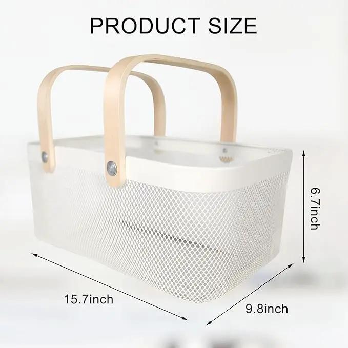 Garden Harvest Basket,Delicate Harvest Basket for Garden Vegetables,Practical Metal Mesh Wire Basket with Handle Suitable for Bathroom,Cabinet,Kitchen(White) by GreenHaven Gardens