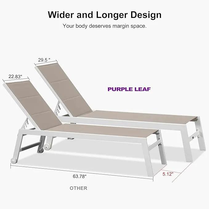 PURPLE LEAF Outdoor Chaise Lounge Set Oversize Adjustable Sunbathing Recliner Extra Wide Lounge Chairs with Side Table for Poolside Beach Outside Patio Aluminum Chaise Lounger Khaki by GreenHaven Gardens
