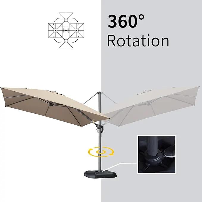 PURPLE LEAF 9' X 11.5' Square Cantilever Umbrella Patio Umbrella with Base Outdoor Umbrella Aluminum Offset with 360-degree Rotation for Garden Deck Pool Patio Taupe by GreenHaven Gardens