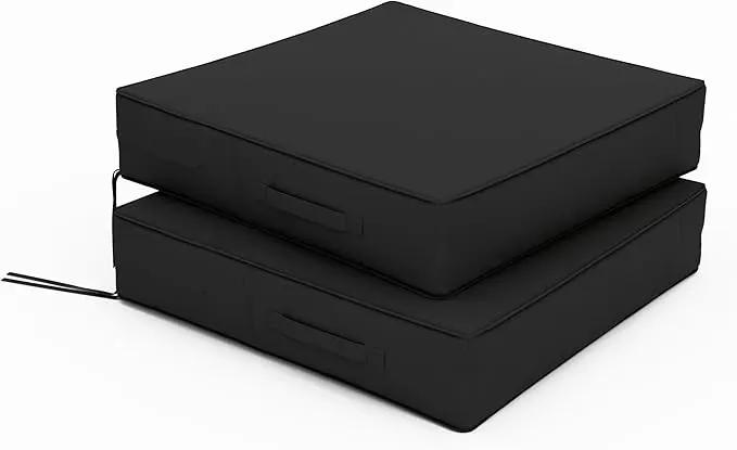 Patio Chair Cushions 24 X 24 X 5 Inch Waterproof Outdoor Seat Cushions for Patio Furniture, Outdoor Sofa Couch Pads with Ties & Handle, Set of 2, Black by GreenHaven Gardens