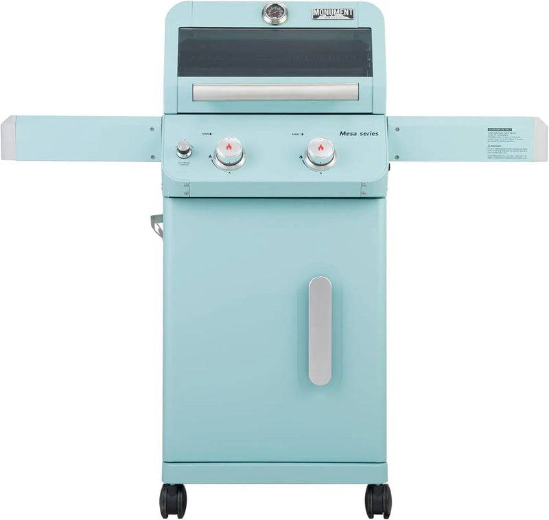Monument Grills 2-Burner Stainless Steel Liquid Propane Gas Patio Garden Barbecue Grill with Clearview® Lid, Knob Control and Two Foldable Shelves Mesa200G, Green by GreenHaven Gardens