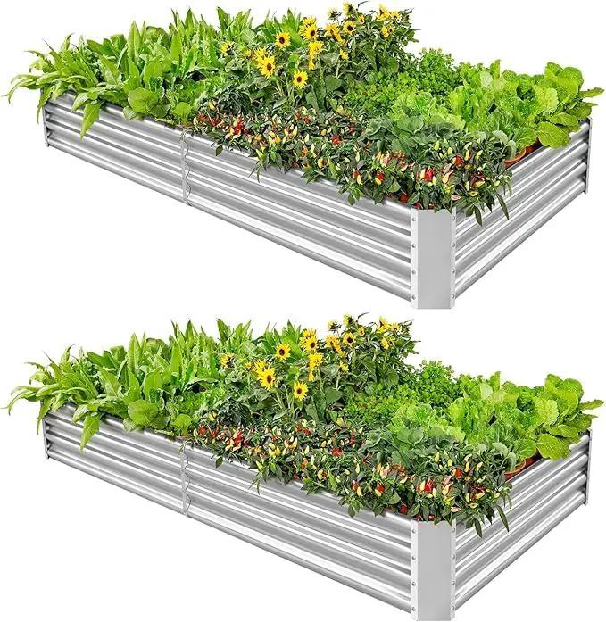 Land Guard 2 Pack 8×4×1ft Galvanized Metal Raised Garden Bed, Metal Planter Kit Box Outdoor for Deep-Rooted Vegetables, Flowers, Green and Herbs… by GreenHaven Gardens