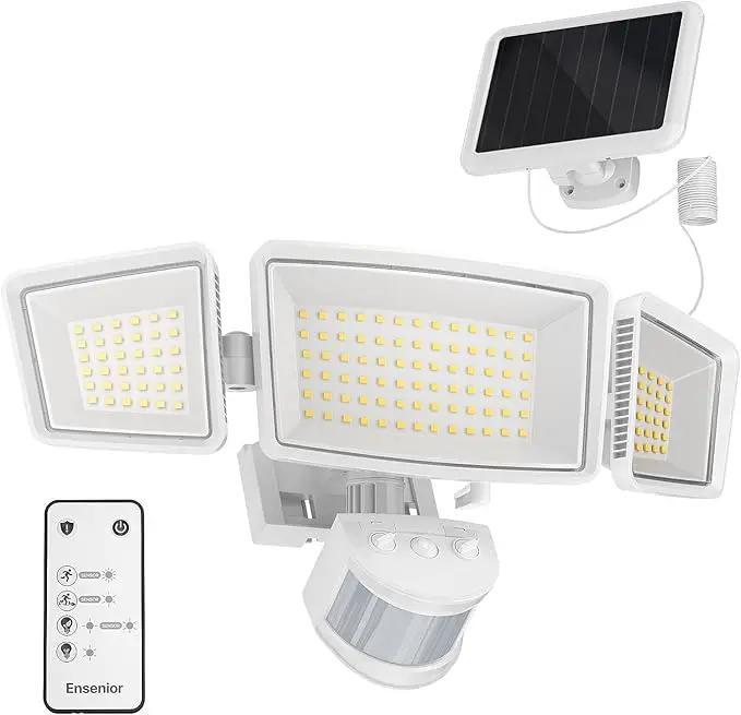 Ensenior 5 Motion Sensor Modes Solar Security Light, 1800LM 270° Wide Angle 3 Heads LED Flood Lights, IP65 Waterproof Wall Lights, Separate Solar Panel Remote Control Solar Lights Outdoor by GreenHaven Gardens