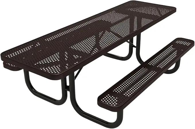 Heavy-Duty Portable ADA-Compliant Outdoor Picnic Table, Punched Steel Patio Dining Furniture Made in America (8ft Rectangular, Both-Side Handicap, Brown) by GreenHaven Gardens