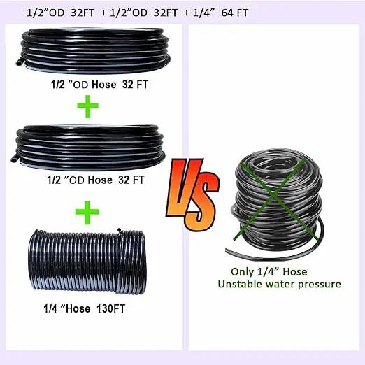 Drip Irrigation System Drip Irrigation Kit 64ft 5/16“ID Inche 64FT 1/4 Inch OD Pipe Kits Solutions for Large Gardens with Low Water Pressure Away from The Water Source by GreenHaven Gardens
