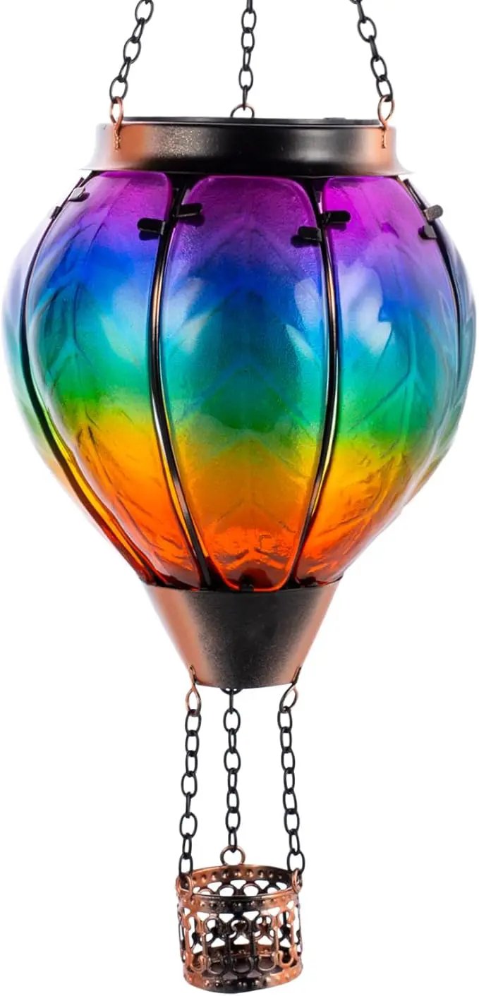 Solar Hot Air Balloon Lantern with Flame, Hanging Glass Hot Air Balloon Solar Lantern Waterproof, Decorative Outdoor Hot Air Balloon Solar Light for Outside Garden Patio (Purple Gradient) by GreenHaven Gardens