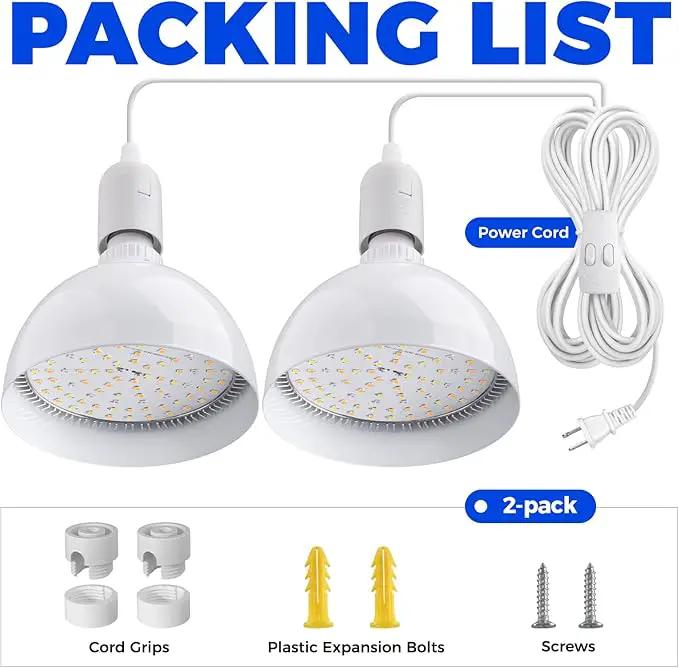 Barrina LED Grow Light Bulb, 50W (2 x 25W) Full Spectrum, with 16.4FT Power Cord, Hanging Grow Lights for Indoor Plants, Large Tall Plant, Garden, Flowers, Greenhouse, 2-Head by GreenHaven Gardens