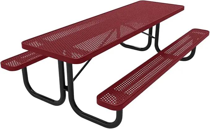 Coated Outdoor Furniture Heavy-Duty Portable Outdoor Picnic Table, Thermoplastic Coated Punched Steel Commercial-Grade Patio Dining Furniture Made in America (8ft Rectangular, Burgundy) by GreenHaven Gardens