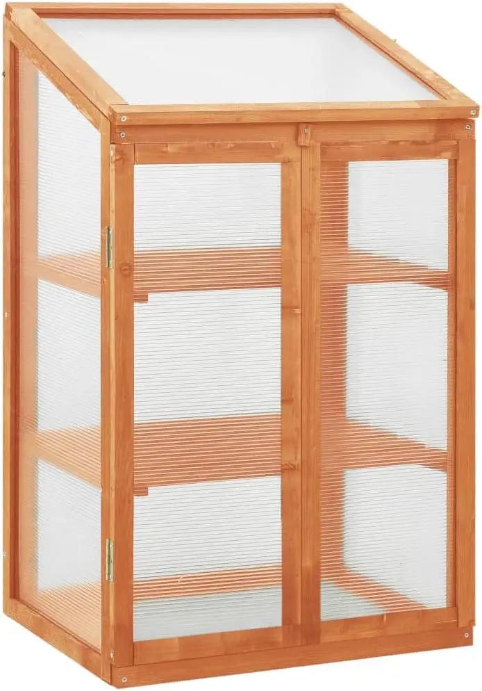 Solid Firwood Garden Portable Wooden Greenhouse with 2 Shelves and Open Bottom, Mini Greenhouse Cabinet 23.6"x17.7"x39.4"/Brown by GreenHaven Gardens