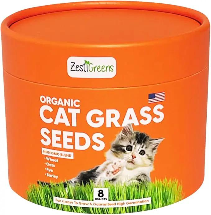 ZESTIGREENS Organic Cat Grass Seeds - Non-GMO Blend of Wheat, Oats, Rye & Barley for Indoor Cats | Seeds Come in Food Grade Container with Lid for Easier Scooping & Keeping Fresher (0.5 lb) by GreenHaven Gardens