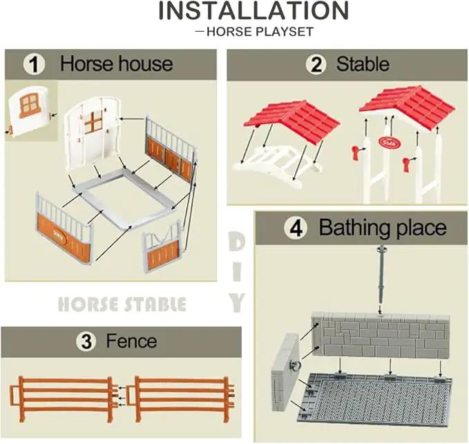 Peagrav Horse Stable Playset with Rider, Wash Area, Fence & Animal Figures - Gifts for Girls & Boys Aged 3-8 by GreenHaven Gardens