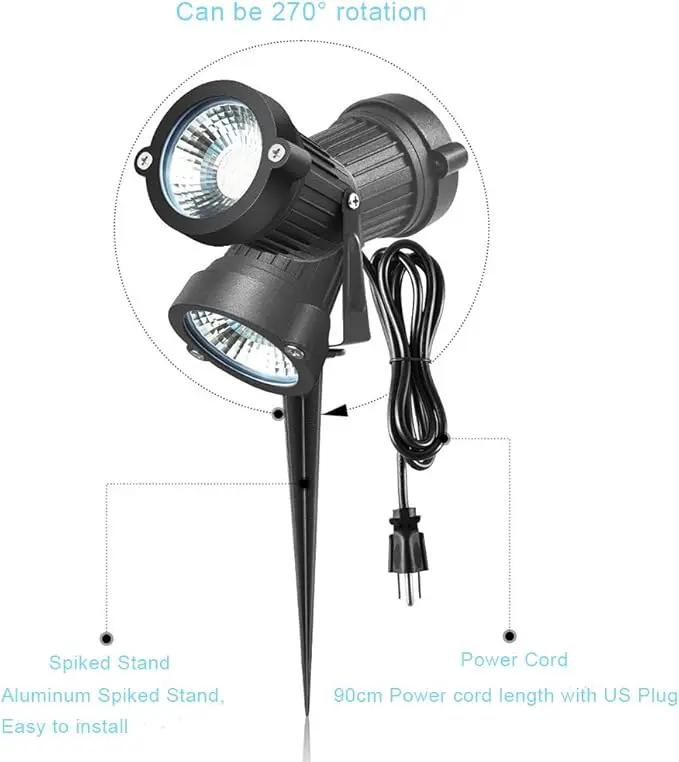 Pack of 2, Outdoor LED Landscape Lights Waterproof Spotlight with Spike Stand and Plug for Driveway, Outdoor Lawn Lighting, Flood Garden, Yard (9W Cool White) by GreenHaven Gardens