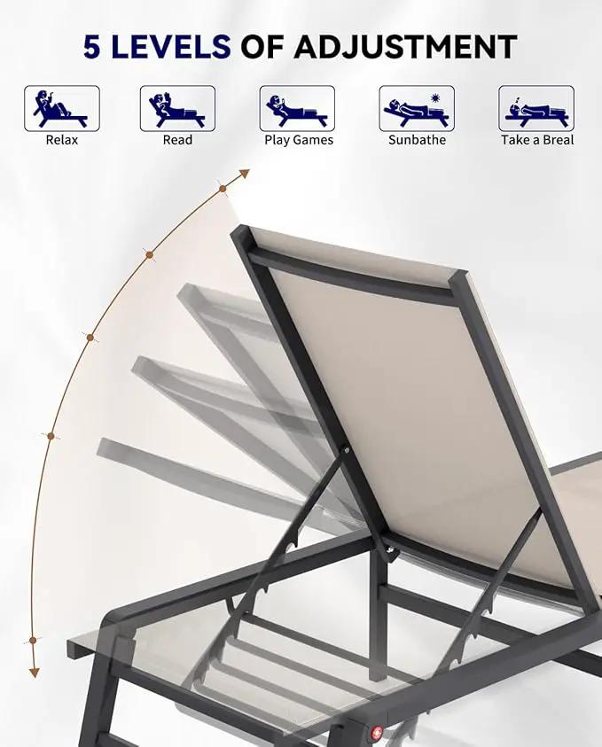Chaise Lounge Chair Outdoor Aluminum Patio Lounge Chair with 5 Adjustable Positions Folding Pool Lounge Chairs Assemble-Free Beach Lounge Chair for Patio, Pool, Indoor and Outdoor Flaxen by GreenHaven Gardens