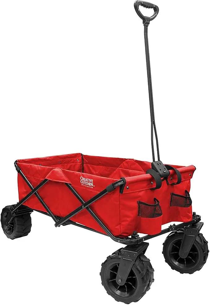 Creative Outdoor Wagon for Kids Push Pull Collapsible Stroller Giant All-Terrain Folding Cart | XXXL Monster Series Wagons | Outdoor Garden & Tailgate | Red by GreenHaven Gardens