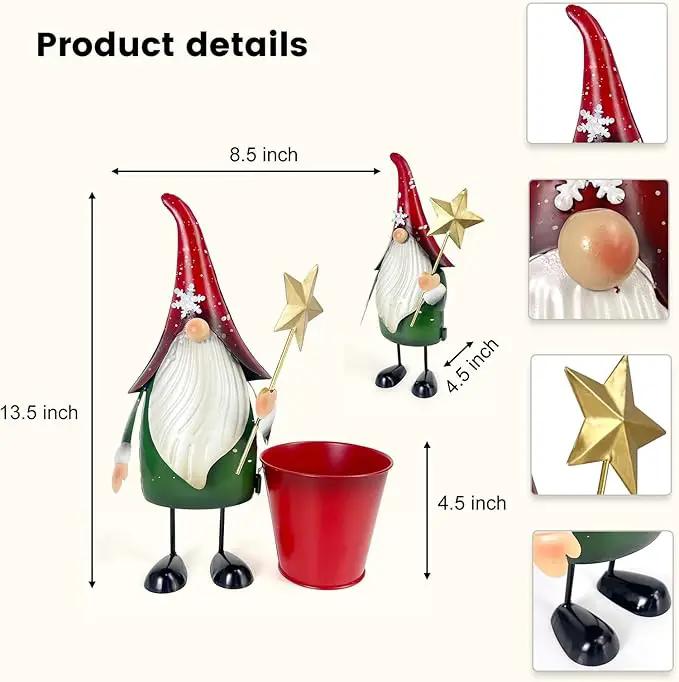 HONGLAND Outdoor Decorations Metal Gnome Yard Art Garden Gnomes Statue 13 Inch Santa Figurine, Succulent Flower Pot, Fun Metal Planter by GreenHaven Gardens