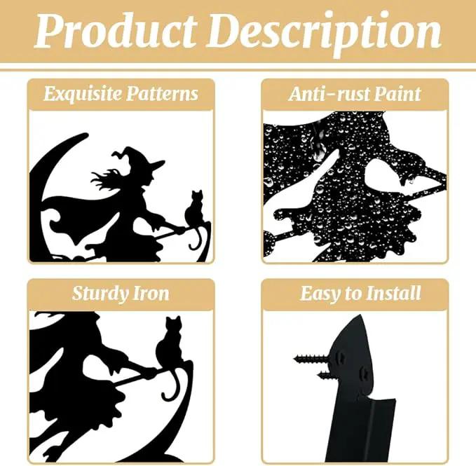 peacoblue Iron Plant Hangers Hooks for Outdoor Indoor Hanging Plants Flower Fern Pots Lantern Bird Feeder,11.6"x13.6" Weather Resistant Metal Wall Holder for Porch Garden Farmhouse(Witch and Cat) by GreenHaven Gardens
