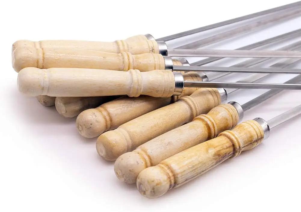 HAKSEN 16 inch Kabob Skewers with Wood Handle for BBQ Camping Cookware Campfire Grilling Cooking, Stainless Steel, 10PCS by GreenHaven Gardens