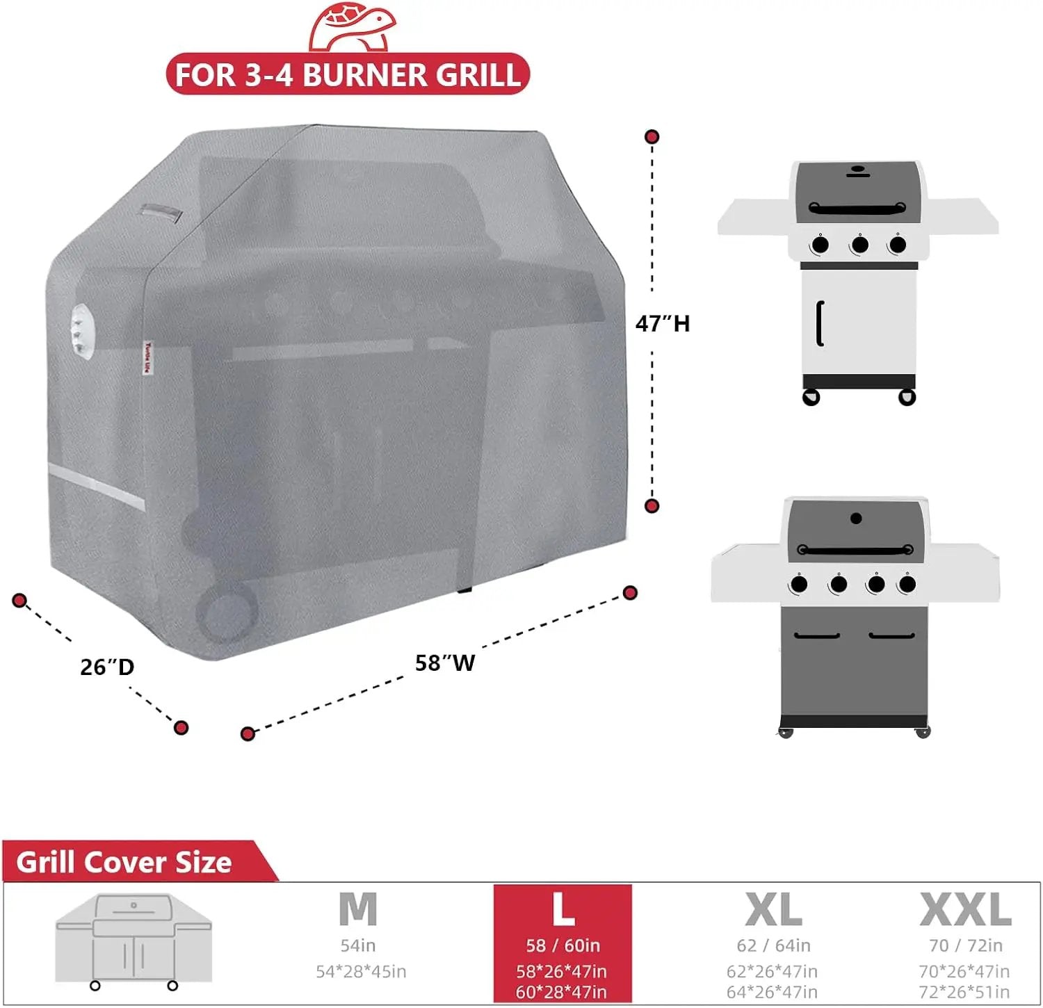 BBQ Grill Cover, 58 Inch Heavy Duty Waterproof 3-4 Burner Barbecue Gas Grill Covers for Weber Spirit Char-Broil Performance and Signature, Gray by GreenHaven Gardens