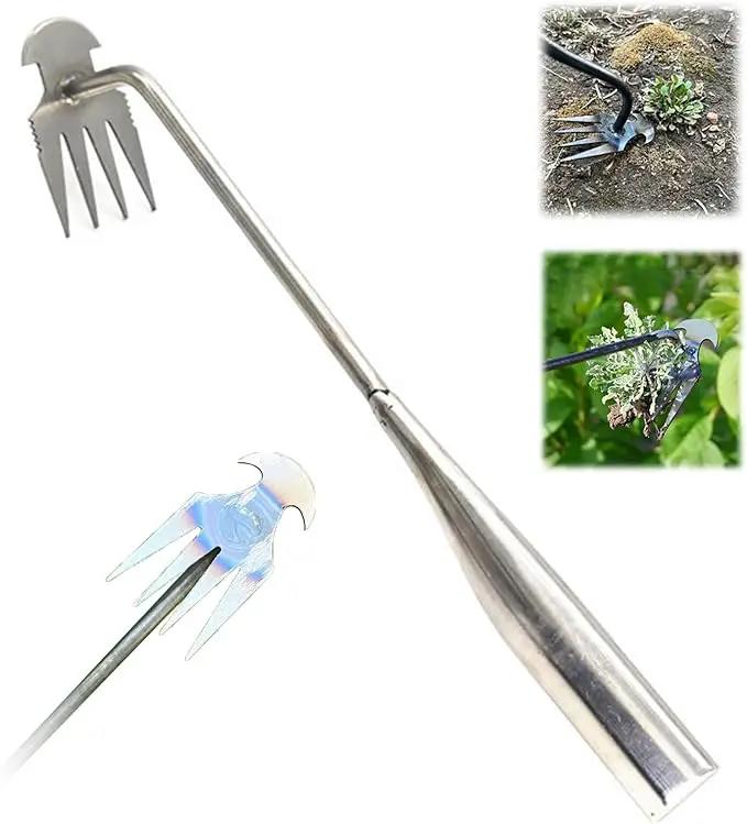 Amposei Weeding Artifact Uprooting Weeding Tool, Multifunctional Weeder, Hand Weeder Tool, Stand Up Weed Puller Tool with Handle for Garden Yard Farm Weed Removal (11in, Stainless Steel) by GreenHaven Gardens