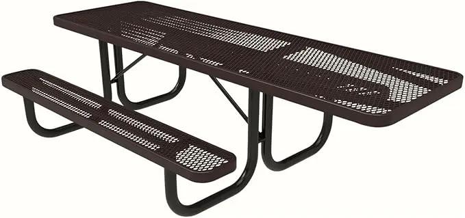 Coated Outdoor Furniture Heavy-Duty Portable ADA-Compliant Outdoor Picnic Table, Expanded Metal Patio Dining Furniture Made in America (8ft Rectangular, One-Side Handicap, Brown)