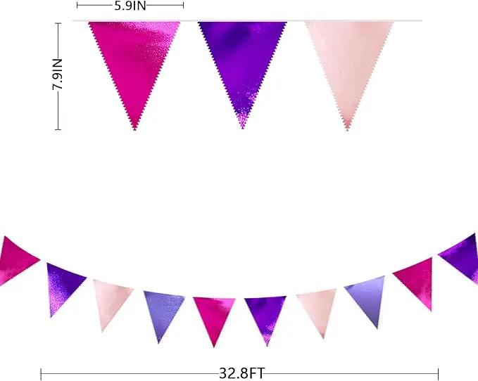 Pink and Purple Party Decorations Metallic Hot Pink Lavender Fabric Triangle Pennant Banner Flag Bunting Garland for Girls Women Birthday Wedding Baby Shower Bachelorette Engagement Party Supplies by GreenHaven Gardens