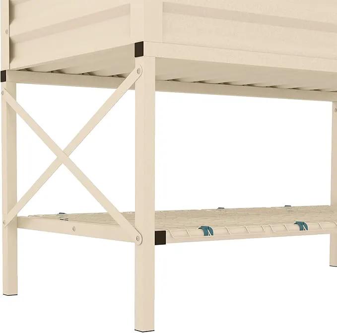 Outsunny Raised Garden Bed with Galvanized Steel Frame, Storage Shelf and Bed Liner, Elevated Planter Box with Legs for Vegetables, Flowers, Herbs, Cream by GreenHaven Gardens