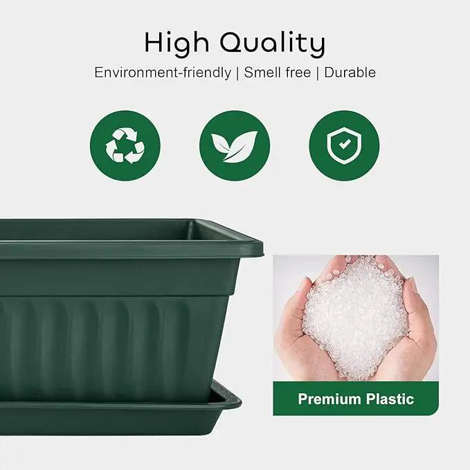 GROWNEER 3 Packs 17 Inches Green Flower Window Box Plastic Vegetable Planters Long Pots with 15 Pcs Plant Labels for Outdoor Indoor Windowsill Patio Garden Home Decor Porch by GreenHaven Gardens