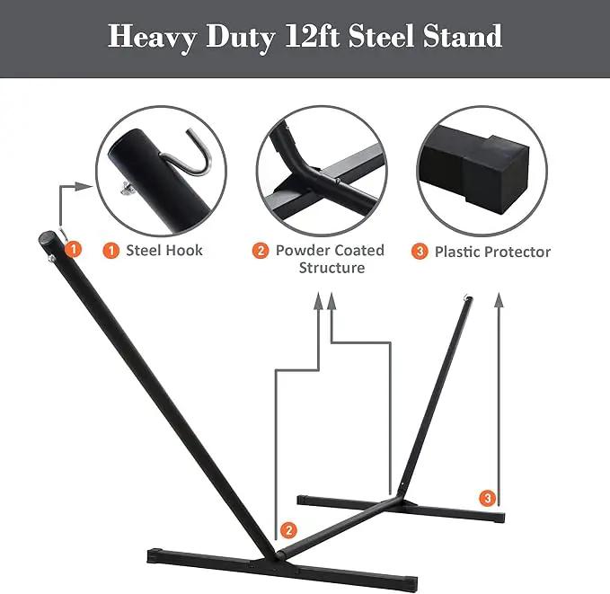 SUNCREAT Double Portable Hammock with Stand, 2 Person Hammock with Curved Spreader Bar, Balance Ropes Included, Dark Gray by GreenHaven Gardens