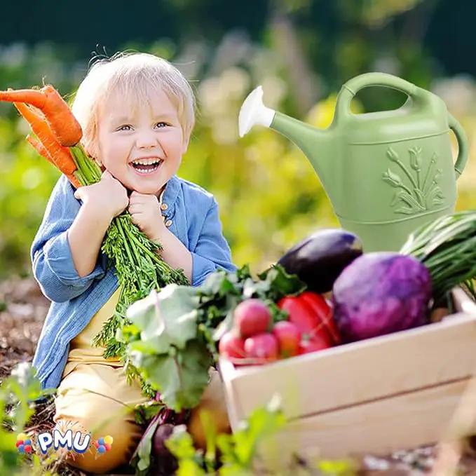 PMU 2 Gallon Watering Can - Garden Watering Can for Indoor & Outdoor Plants - Plastic Water Can with Detachable Sprinkler Head - Large Water Pot, Made in USA - Sage Green Pkg/3 by GreenHaven Gardens