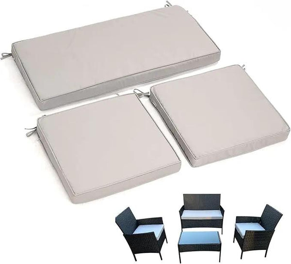 3-Pack Outdoor Patio Furniture Replacement Cushions Set–High-Elastic Sponge Cushions Fit 4-Piece Wicker Rattan Sofa, Loveseat & Chairs, 36x18x2 & 18x18x2, Waterproof, Fade-Resistant (Light gray)
