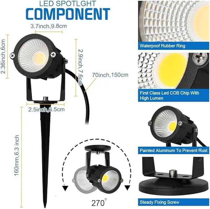 9W LED Landscape Lighting,LED Landscape Spotlight Outdoor for Flag Pole Light,Plug in Landscape Lights Warm White for Garden Decorative Lamp 6FT Cord US 3 Prong (Base,Stake Included) 2Pack by GreenHaven Gardens
