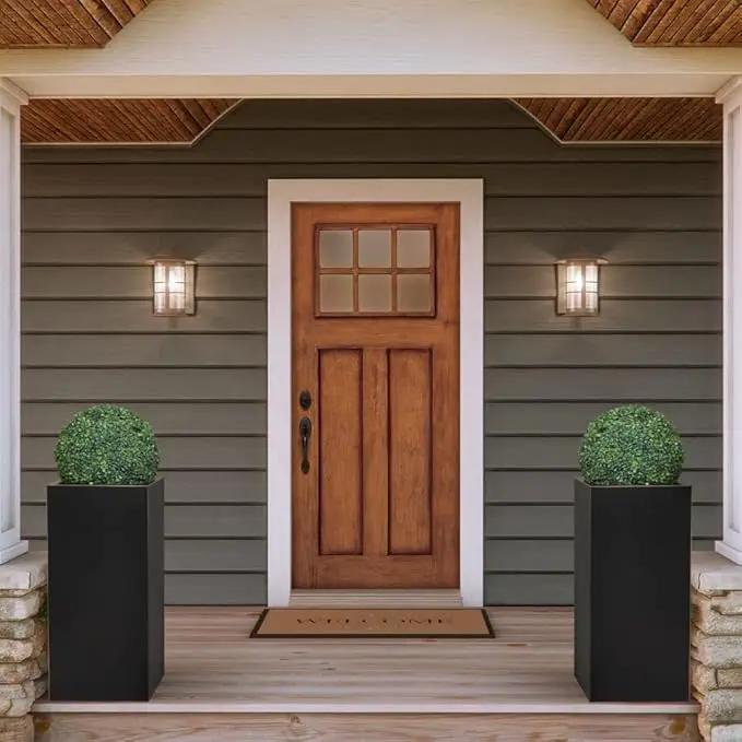 Metallic Heavy Tall Outdoor/Indoor Planter Box 14Lx14Wx30H Inches Rectangular Large Flowerpot, Tall Metal Planter Box for Front Porch ‎25 Pounds, No Assembly Required, Black, 1 Pack by GreenHaven Gardens