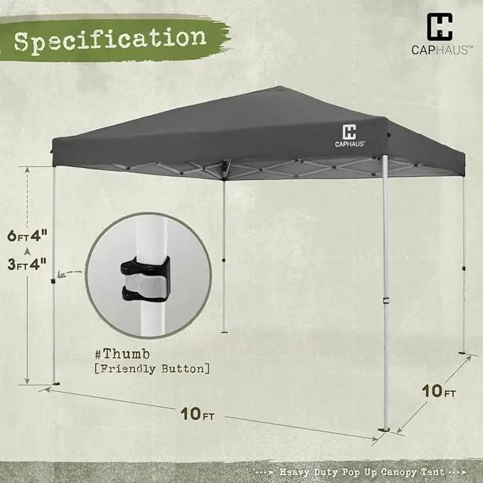 CAPHAUS Patented One-Push Pop Up Outdoor Canopy Tent, Heavy-Duty Commercial Grade w/Central Lock, Portable and Instant Folding Shelter with Wheeled Carry Bag and Weight Bag, 10ft x 10ft, Dark Grey by GreenHaven Gardens