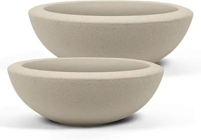 ARBORA 21" and 26” Santorini Bowls with Classic Cream Finish - Polyresin Indoor and Outdoor Planters, Durable, Weatherproof, Lightweight, Large Plant Pots for Patio, Garden, Deck by GreenHaven Gardens