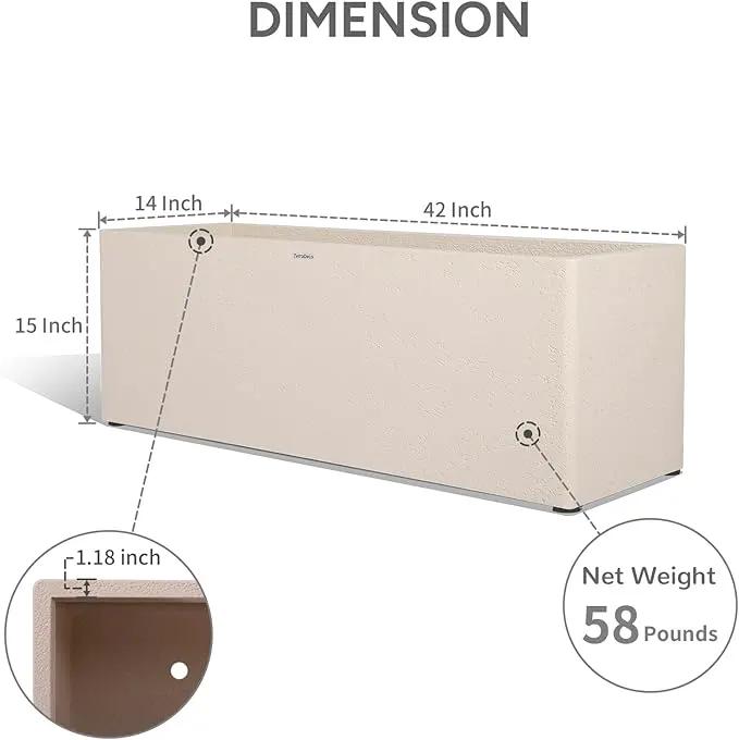42 Inch Rectangular Concrete Planter（42Lx14Wx15H，58 Pounds）,Durable All-Weather Use with Drainage Holes,Large Rectangular Planter for Outdoor Indoor Plants by GreenHaven Gardens