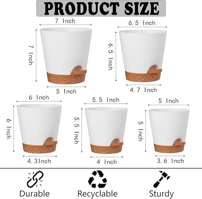 Plant Pots Outdoor Self Watering Pots, Flower Pots with Drainage Hole and Reservoir White Plastic Planters for Indoor Plants Home Decorations Gift Idea 5Pack by GreenHaven Gardens