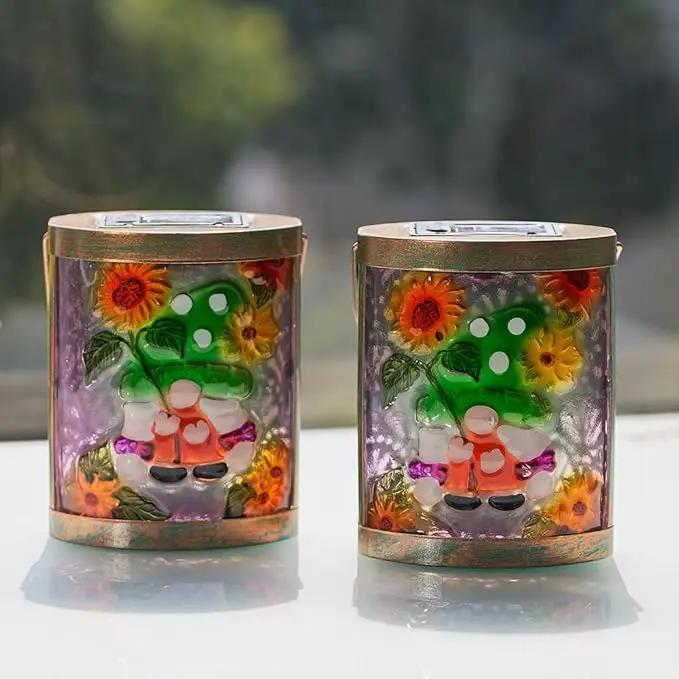 Starsoul 2 Pack Hanging Solar Lantern Outdoor Waterproof Glass Gnome and Sunflowers Decorative Solar Lights for Outside Garden Yard Table Patio Decor by GreenHaven Gardens