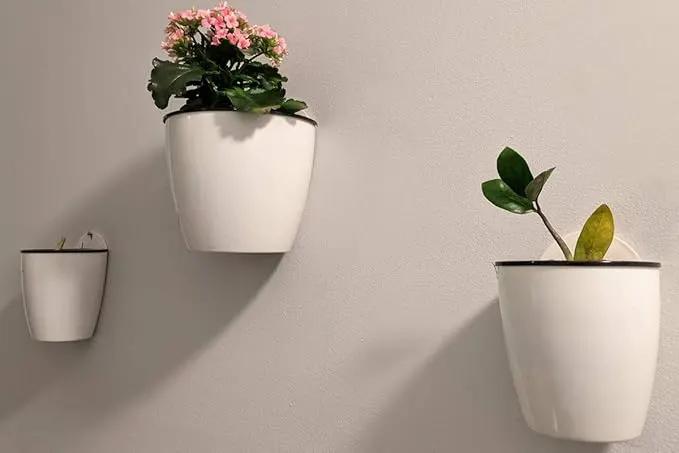 6 Packs 5" Plastic Self Watering Pots Wall Hanging Planters Wall Mounted Wicking Flower Pots for Indoor and Outdoor African Violet, Ocean Spider Plant, Orchid, White by GreenHaven Gardens