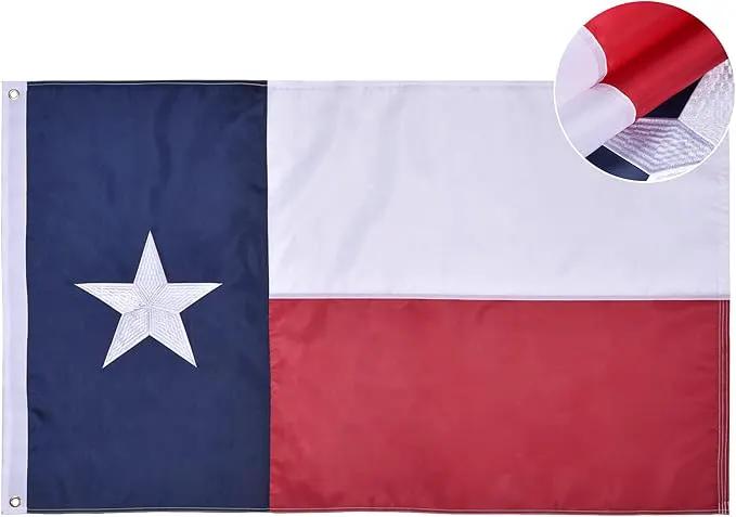 Texas State Flag 3x5 Ft, Deluxe Embroidered Heavy Duty Nylon Durable TX Outside Flags, Indoor/Outdoor, Sewn Stripes and Brass Grommets by GreenHaven Gardens